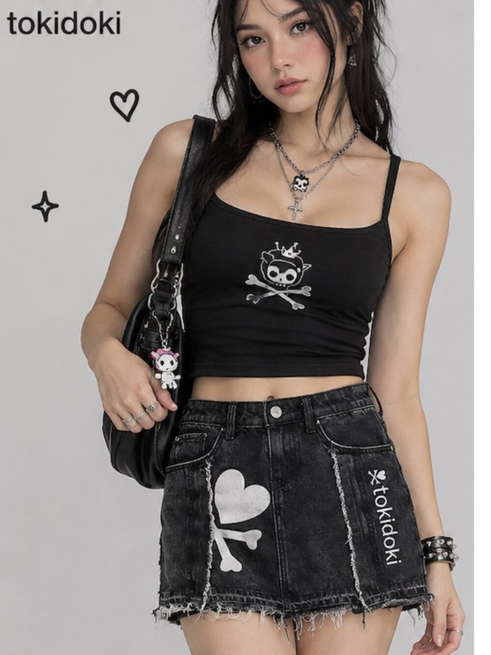 TOKIDOKI Distressed Black Denim Mini Skirt Small Kawaii Grunge Goth Alt Punk
